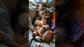 CUTE BABY SLEEP WITH CAT  cat baby babycat babyboy voniceula shortvideoviral [upl. by Aihselat]