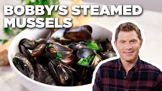 Bobby Flays Steamed Mussels  Food Network [upl. by Deny857]