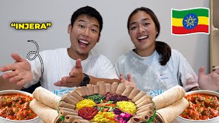 Our First Time Trying Ethiopian Food  Injera Mukbang [upl. by Asim]