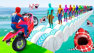 GTA 5 Crazy Ragdolls  Spiderman by Quad Bike On Rainbow Spiders Bridge Spider Shark Jumps [upl. by Elleinahc]