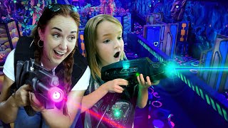 MOM and NiKO crazy ARCADE DATE Laser Tag Riding a Race Kart giggle icecream new family cartoon [upl. by Anilrats226]