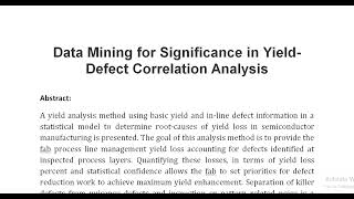 Data Mining for Significance in Yield Defect Correlation Analysis [upl. by Ecyob]