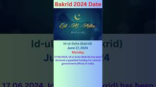 Bakrid 2024 Date  Central Government Holidays in June 2024 advayainfo [upl. by Onilecram]