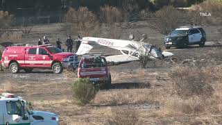 Plane Crash Lands in Sepulveda Basin  Pilot Uninjured [upl. by Atinev]