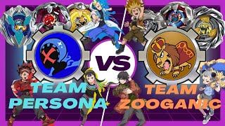 Beyblade XUX TEAM PERSONA VS TEAM ZOOGANIC In the REAL LIFE SIZED STADIUM [upl. by Ykciv]