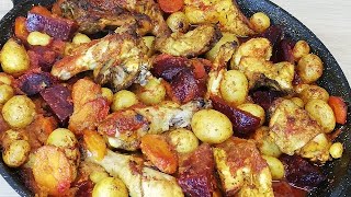 FRICASSÉE DE POULET RÔTIE AUX POMMES DE TERRE ET LÉGUMES FACILE CUISINE RAPIDE [upl. by Eilliw768]