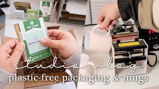 sublimating mugs plasticfree amp ecofriendly packaging for fragile items  studio vlog 35 [upl. by Aracahs]