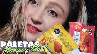 ASMR comiendo paletas de mango y Elote Vero dulce mexicano 🇲🇽 [upl. by Esorylime]