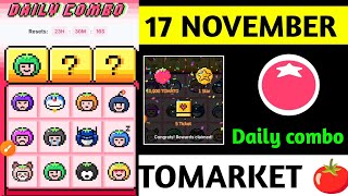 Tomarket Daily Combo 17 November  Tomato Daily Combo Today  Tomarket Airdrop daily combo card [upl. by Tatia]