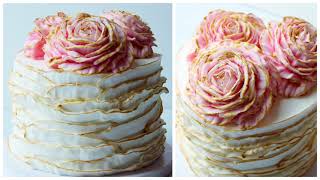 Piping Rustic buttercream Ruffles on a cake  cake decorating tutorial [upl. by Amari]