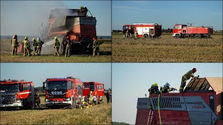 Pożar kombajnu i ścierniska w Siekierkach Wielkich [upl. by Harutek]