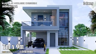 House Design  Simple House  7m x 9m 2 Storey  4 Bedrooms [upl. by Qifahs]