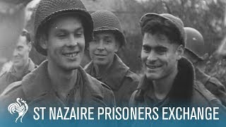 American amp German Prisoners Exchange At St Nazaire 1944  British Pathé [upl. by Akino506]