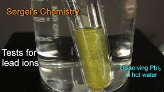 Tests for Pb2 ions with K2CrO4 and KI Redissolving lead iodide in hot water Recrystallization [upl. by Serles180]