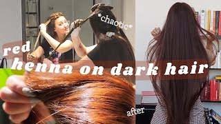 i tried to dye my hair with henna  long brown hair to red [upl. by Atiuqel]