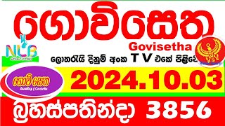 Govisetha 3856 20241003 Today Lottery Result අද ගොවිසෙත දිනුම් ප්‍රතිඵල nlb Lotherai dinum anka [upl. by Ahsets945]