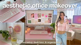 AESTHETIC DESK MAKEOVER pinterest inspired 🎀 🖥️ office transformation amp desk tour [upl. by Kcira]