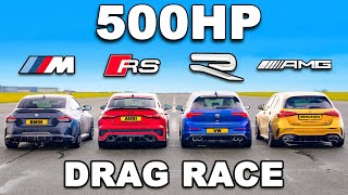 BMW M240i v AMG A45 v RS3 v Golf R TUNED DRAG RACE [upl. by Eseeryt98]