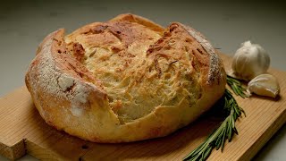 RUSTIC ROSEMARY GARLIC BREAD Artisan Bread Anyone Can Make [upl. by Elbas501]