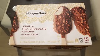 HäagenDazs Vanilla Milk Chocolate Almond Ice Cream Bars Review FHD 60FPS [upl. by Yrogiarc278]