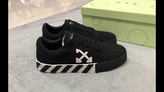 OFFWHITE LOW VULCANIZED CANVAS SNEAKERS BLACK WHITE Review [upl. by Nnylarej]