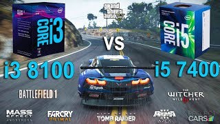 i3 8100 vs i5 7400 Test in 8 Games GTX 1060 [upl. by Macey]