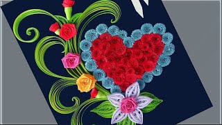 Beautiful Quilling Heart Design with Colorful Flowers PaperQuillingArt [upl. by Annah792]