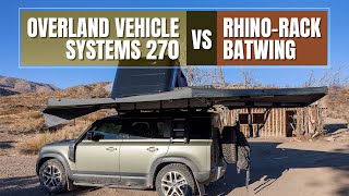 New Land Rover Defender Awning Comparison Overland Vehicle Systems OVS 270 vs Rhino Rack Batwing [upl. by Ynattyrb]