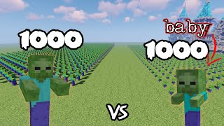 1000 Zombies Vs 1000 Baby Zombies Minecraft [upl. by Esinet799]