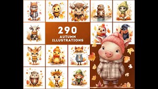 Autumn Wonders 290 Adorable Animal Illustrations in High Resolution [upl. by Derrej918]