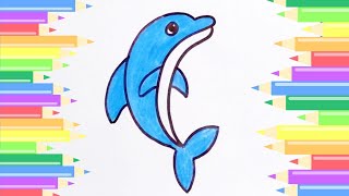 How to draw a Dolphin🐬 Cartoon Dolphin drawing step by step  Kids drawing Easy 🎨 [upl. by Tnemelc550]