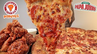 MUKBANG POPEYES SWEET amp SPICY CRISPY WINGS PAPA JOHNS EPIC STUFFED CRUST PIZZA WINGSTOP RANCH ASMR [upl. by Vitoria]