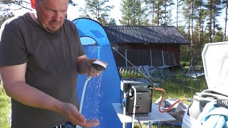 Review Testar Varmvattenberedare Portabel Dometic Kampa Geyser från skrotahusvagncom [upl. by Haiel131]