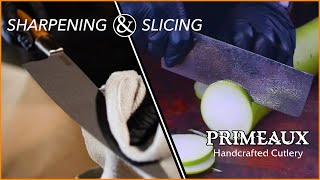 Sharpening amp Slicing with Primeaux Kitchen Knives [upl. by Annais]