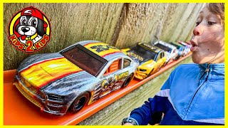 MONSTER JAM RACE CARS 🏎️ Longest Race ALL AROUND OUR FENCE ft Hot Wheels Mario Kart amp Minecraft [upl. by Florin]