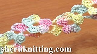 Crochet Lace Cord 5Petal Flower Along CROCHET SMALL FLOWERS CROCHET BELT [upl. by Wallford]