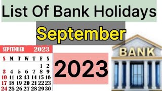 List of Bank holidays September 2023 September 2023 Bank Holidays In India [upl. by Alieka247]