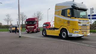 Truckersrun koningsdag door HoekscheWaard Oa Verschillende luchthorns en baby shark [upl. by Leakim]