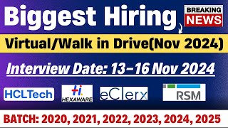 🔥Finally Biggest Hiring  Hexaware HCLTech Eclerx Hiring  VirtualWalk in Drive  2025 20242020 [upl. by Maya]