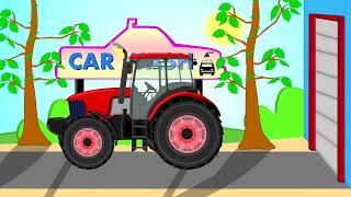 ☼ Traktor and Car Wash  Bazylland  Red Tractor and Colorful Animation For Children [upl. by Reed]