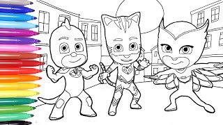 PJ MASKS Coloring Pages  Coloring Catboy Owlette and Gekko  Learn Colors for Kids [upl. by Carney]