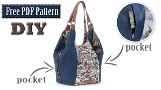 DIY POPULAR DESIGN JEANS CLOTH BAG FROM SCRATCH SEWING  Free PDF Pattern [upl. by Vitalis]