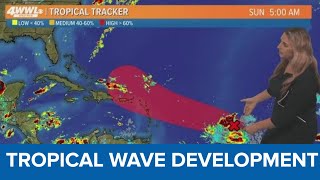 Sunday 8 am Tropical Update Tropical wave in Atlantic Ocean set to develop [upl. by Etnaihc]