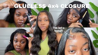 SUPER EASY GLUELESS 4x4 SIDE PART CLOSURE INSTALL FT HURELA HAIR [upl. by Warchaw]