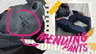 DIY Mending Worn Pants Visible Mending  Upcycle Experiment [upl. by Ical]