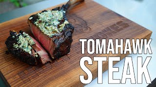 Tomahawk Steak on the Pit Boss Platinum Lockhart  reverse seared with compound butter [upl. by Meridel]