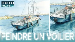 AQUARELLE  Comment peindre un VOILIER et son reflet dans la mer  le tuto quil te faut [upl. by Enelram]