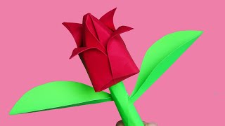 How to make paper tulip  Easy origami tulip  DIY tulip flower  No glue paper craft [upl. by Haugen575]