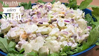 Very healthy and delicious celery salad with raisins and walnuts in a creamy sauce [upl. by Onstad]