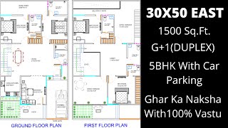 30x50 East Facing Duplex House plan100 Vastu5BHK purvmukhi [upl. by Fassold]